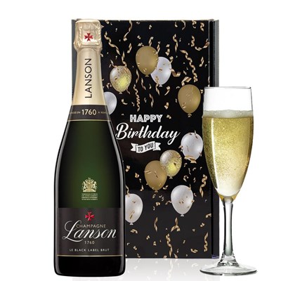 Lanson Le Black Label Brut 75cl Champagne And Flute Happy Birthday Gift Box